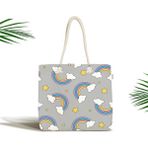 RealHomes Gri Zeminde Unicorn Gökkuşağı Dijital Baskılı Modern Kumaş Bebek Çantası