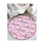 RealHomes Hello Kitty Motifli Çocuk & Genç Odası Makinede Yıkanabilir Kaymaz Tabanlı Yuvarlak Kadife Halı HaliYuv-Comfort-899, 90 x 90