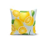 RealHomes K3101 Mavi Zeminli Limon Desenli Dekoratif Kırlent Kılıfı
