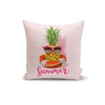 RealHomes K3263 Pembe Zeminli Summer Ananas Desenli Kırlent Kılıfı