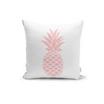 RealHomes K3404 Beyaz Zeminde Pembe Ananas Tasarımlı Dijital Baskılı Kırlent Kılıfı