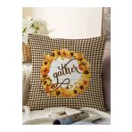 RealHomes Kahve Ekose Motifli Kabak Tasarımlı Dijital Baskılı Modern Raşel Örme Yastık Kırlent Kılıfı, Sonil-K10473-55x55cm