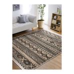 RealHomes Kahve - Krem Zeminde Geleneksel Motifli Kilim Desenli Etnik Motifler Kaymaz Taban Saçaklı Halı HaliDik-Deluxe-11813, 80 x 250