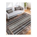 RealHomes Kahve Zemin Kilim Motifli Yöresel Desenli Etnik Motifler Vintage Salon Kaymaz Taban Saçaklı Halı HaliDik-Deluxe-11583, 150 x 200