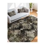 RealHomes Kahverengi - Beyaz Zeminde Otantik Motifli Kilim Desenli Eskitme Motifli Kaymaz Taban Saçaklı Halı HaliDik-Deluxe-11759, 150 x 200