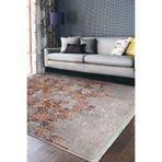 RealHomes Kahverengi - Kırmızı Zeminde Antik Motifli Eskitme Desenli Vintage Antre Kaymaz Taban Saçaklı Halı HaliDik-Deluxe-11756, 120 x 180