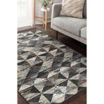 RealHomes Kahverengi - Siyah Zeminde Geometrik Motifli Üçgen Desenli Geometrik Kaymaz Taban Saçaklı Halı HaliDik-Deluxe-11288, 100 x 150