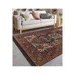RealHomes Kahverengi Zemin Pers Motifli Kilim Desenli Avangarde Vintage Oturma Odası Kaymaz Taban Saçaklı Halı HaliDik-Deluxe-11170, 80 x 300