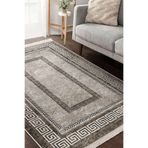 RealHomes Kahverengi Zeminde Çerçeveli Motifli Antik Desenli Klasik Vintage Salon Kaymaz Taban Saçaklı Halı HaliDik-Deluxe-11400, 60 x 120