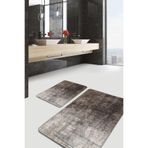 RealHomes Kahverengi Zeminde Eskitme Motifli Retro Eskitme Motifli Vintage 2'li Banyo & Mutfak Paspas Takımı, PaspasTakimi-2li-Set780