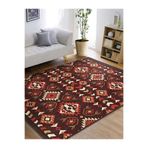 RealHomes Kahverengi Zeminde Etnik Motifli Kilim Desenli Etnik Motifler Oturma Odası Kaymaz Taban Saçaklı Halı HaliDik-Deluxe-12103, 120 x 120