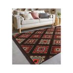 RealHomes Kahverengi Zeminde Geleneksel Motifli Kilim Desenli Etnik Motifler Koridor Kaymaz Taban Saçaklı Halı HaliDik-Deluxe-12100, 150 x 200