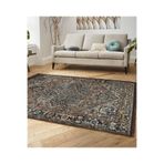RealHomes Kahverengi Zeminde Geleneksel Motifli Uşak Desenli Avangarde Vintage Salon Kaymaz Taban Saçaklı Halı HaliDik-Deluxe-11118, 80 x 400