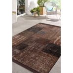 RealHomes Kahverengi Zeminde Patchwork Motifli Yöresel Desenli Vintage Oturma Odası Yatak Odası Saçaklı Halı HaliDik-Deluxe-11179, 80 x 350