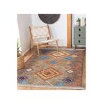RealHomes Kahverengi Zeminde Tribal Motifli Kilim Desenli Etnik Motifler Geometrik Kaymaz Taban Saçaklı Halı HaliDik-Deluxe-11405, 80 x 350