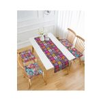RealHomes Kareli Etnik Desen Motifli 4 Pofidik Sandalye Minderi Ve 1 Runner Seti