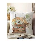 RealHomes Kasalı Kabak Motifli Dijital Baskılı Dekoratif Raşel Örme Yastık Kırlent Kılıfı, Sonil-K10350-43x43cm