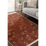 RealHomes Kiremit Zemin Altın Motifli Kuru Çiçek Desenli Floral Klasik Oturma Odası Kaymaz Taban Saçaklı Halı HaliDik-Deluxe-11048, 60 x 120