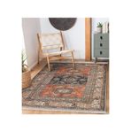 RealHomes Kiremit Zemin Çerçeve Motifli Kilim Desenli Avangarde Etnik Motifler Salon Kaymaz Taban Saçaklı Halı HaliDik-Deluxe-11021, 180 x 180