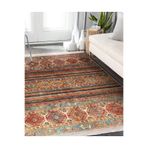 RealHomes Kiremit Zeminde Kilim Motifli Baklava Desenli Etnik Motifler Salon Kaymaz Taban Saçaklı Halı HaliDik-Deluxe-11030, 120 x 120