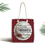 RealHomes Kırmızı Ekose Motifli Mery Christmas Temalı Fermuarlı Kumaş Omuz Çantası