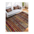 RealHomes Kırmızı - Kahverengi Zeminde Geleneksel Motifli Kilim Desenli Vintage Etnik Motifler Saçaklı Halı HaliDik-Deluxe-12048, 100 x 200