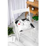 RealHomes Kırmızı Rujlu Siyah Beyaz Fashion Girl Motifli Pofidik Sandalye Minderi
