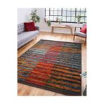 RealHomes Kırmızı Turuncu Zemin Patchwork Motifli Kilim Desenli Vintage Klasik Salon Kaymaz Taban Saçaklı Halı HaliDik-Deluxe-11850, 160 x 230