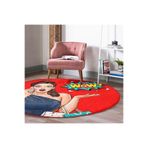 RealHomes Kırmızı Zemin Popart Wow Desenli Bordo Çocuk Ve Genç Odası Yıkanabilir Kaymaz Tabanlı Yuvarlak Halı HaliYuv-Comfort-3281, 80 x 80