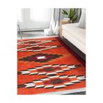 RealHomes Kırmızı Zeminde Geleneksel Motifli Kilim Desenli Geometrik Vintage Oturma Odası Kaymaz Saçaklı Halı HaliDik-Deluxe-12071, 100 x 120
