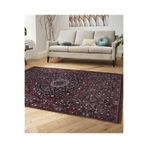 RealHomes Kırmızı Zeminde Hereke Motifli Kilim Desenli Etnik Motifler Oturma Odası Kaymaz Taban Saçaklı Halı HaliDik-Deluxe-11967, 80 x 250