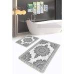 Realhomes Klasik Vintage Motifli Siyah Beyaz Yıkanabilir 2'Li Kaymaz Taban Banyo Paspas Seti