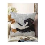RealHomes Köpek Ve Kedili Dijital Baskılı Modern Çift Taraflı Raşel Örme Yastık Kırlent Kılıfı, Sonil-K-5656-55x55cm