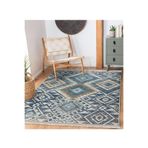 RealHomes Kot Mavi Zeminde Etnik Geometrik Motifli Aztec Desenli Geometrik Klasik Salon Kaymaz Saçaklı Halı HaliDik-Deluxe-11069, 80 x 120