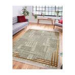 RealHomes Krem Gold Zemin Çerçeveli Motifli Kilim Desenli Geometrik Sade & Şık Salon Kaymaz Taban Saçaklı Halı HaliDik-Deluxe-11610, 60 x 120