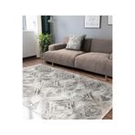 RealHomes Krem Gri Zeminde Eskitme Motifli Etnik Desenli Eskitme Motifli Geometrik Koridor Kaymaz Saçaklı Halı HaliDik-Deluxe-11860, 100 x 120