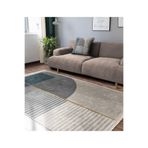 RealHomes Krem - Gri Zeminde Geometrik Motifli Kanvas Desenli Geometrik Oturma Odası Mutfak Saçaklı Halı HaliDik-Deluxe-11908, 120 x 120