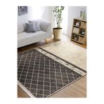 RealHomes Krem - Kahve Zeminde Mermer Motifli Baklava Desenli Geometrik Klasik Ofis Kaymaz Taban Saçaklı Halı HaliDik-Deluxe-11701, 80 x 150