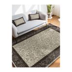 RealHomes Krem - Kahverengi Zeminde Çerçeveli Motifli Vintage Avangarde Antre Kaymaz Taban Saçaklı Halı HaliDik-Deluxe-11119, 120 x 180