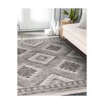 RealHomes Krem - Kahverengi Zeminde Otantik Motifli Kilim Desenli Vintage Geometrik Yatak Odası Saçaklı Halı HaliDik-Deluxe-11862, 100 x 150