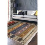 RealHomes Krem - Kırmızı Zeminde Otantik Motifli Kilim Desenli Etnik Motifler Salon Kaymaz Taban Saçaklı Halı HaliDik-Deluxe-11820, 160 x 230