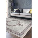 RealHomes Krem - Pembe Zeminde Hereke Motifli Dokuma Desenli Avangarde Oturma Odası Kaymaz Taban Saçaklı Halı HaliDik-Deluxe-11804, 80 x 150