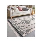 RealHomes Krem Siyah Zemin Antika Motifli Geleneksel Desenli Etnik Motifler Vintage Oturma Odası Saçaklı Halı HaliDik-Deluxe-12003, 120 x 180