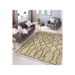 RealHomes Krem - Siyah Zeminde Kilim Motifli El Dokuma Desenli Etnik Motifler Eskitme Motifli Saçaklı Halı HaliDik-Deluxe-12010, 80 x 120