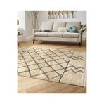 RealHomes Krem Zemin El Dokuma Motifli Etnik Desenli Geometrik Vintage Oturma Odası Kaymaz Taban Saçaklı Halı HaliDik-Deluxe-12015, 180 x 180