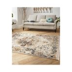 RealHomes Krem Zemin Eskitme Motifli Hereke Desenli Eskitme Motifli Avangarde Salon Kaymaz Taban Saçaklı Halı HaliDik-Deluxe-11310, 80 x 120
