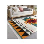 RealHomes Krem Zemin Geleneksel Motifli Kilim Desenli Etnik Motifler Geometrik Salon Kaymaz Taban Saçaklı Halı HaliDik-Deluxe-12067, 80 x 200