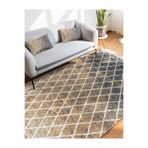 RealHomes Krem Zeminde Baklava Motifli Antik Desenli Geometrik Eskitme Motifli Kaymaz Taban Saçaklı Halı HaliDik-Deluxe-11359, 120 x 120