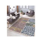 RealHomes Krem Zeminde Geometrik Motifli Boya Desenli Klasik Vintage Salon & Oturma Odası Saçaklı Halı HaliDik-Deluxe-11097, 150 x 300
