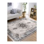 RealHomes Krem Zeminde Kilim Motifli Vintage Desenli Etnik Motifler Eskitme Motifli Salon Kaymaz Saçaklı Halı HaliDik-Deluxe-11541, 100 x 120